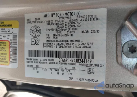2018 Ford Fusion Se из США, поврежденный, VIN 3FA6P0H74JR244149